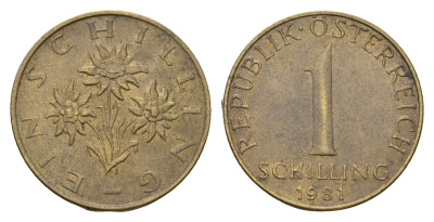 Австрия 1 шиллинг 1981 KM 2886 алюминиевая бронза 202-526