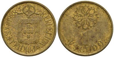 Португалия 1 эскудо 1988 KM 631 никель латунь 4154-1028