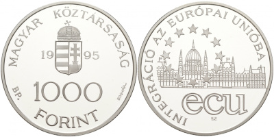 Венгрия 1000 форинтов 1995 европейский союз, здание венгерского парламента KM 720 серебро PROOF 11-039-22