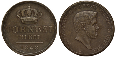 Неаполь 10 торнеси 1848 Фердинандо II KM 148 a медь 00-000-00