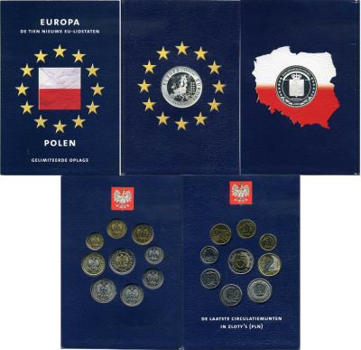 Польша набор из 9 монет + медаль 1992-2004 медаль серебро 2004 Европа, PROOF, в оригинальном буклете UNC 00-00