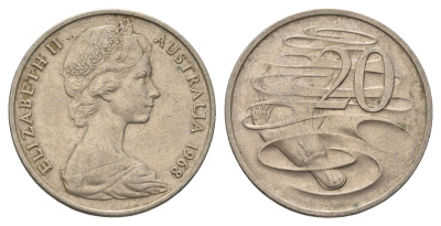 Австралия 20 центов 1968 Елизавета II (1952-2022), утконос KM 66 медно-никель 4671-454