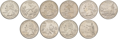 США годовой набор из 5 монет (25 центов, квотер, 1/4 доллара) серии квотеры 50 штатов 2008 Квотер штата Оклахома, Нью-Мексико, Аризона, Аляска и Гавайи KM 421, 422, 423, 424 и 425 медь плакированный медно-никелем UNC 4629-153-157