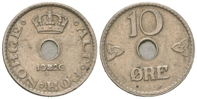 Норвегия 10 эре 1926 Хокон VII (1905-1957) KM 383 медно-никель 4615-358