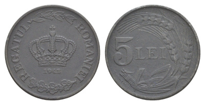 Румыния 5 леев 1942 Михай I (1940-1947) KM 61 цинк 4648-1055