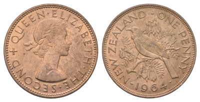 Новая Зеландия 1 пенни 1964 Елизавета II (1952-2022), новозеландский туи KM 24.2 бронза aUNC 4587-745