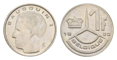 Бельгия 1 франк 1990 Belgie, Бодуэн I (1951-1993) KM 170 нержавеющая сталь 4173-1265