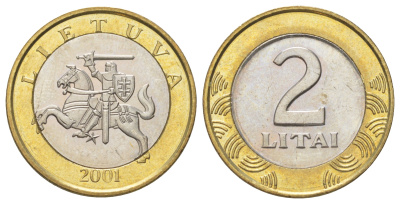 Литва 2 лита 2001 KM 112 биметалл UNC 4624-721