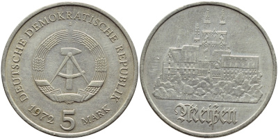 ГДР 5 марок 1972 А, Мейсенский собор KM 37, J. 1543 медно-никель 4394-214