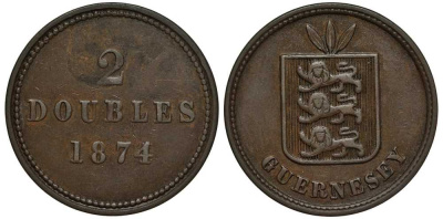 Гернси 2 дабла (дубля) 1874 KM 9 бронза 650-611