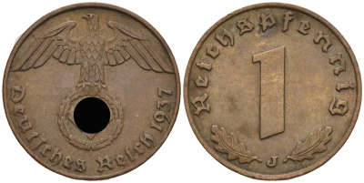 Германия 1 рейхспфенниг 1937 J KM 89, J 361 бронза 4136-1243