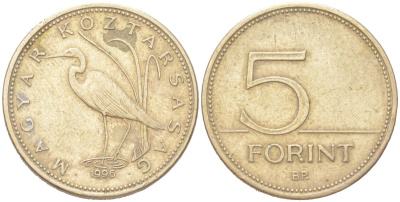 Венгрия 5 форинтов 1996 BP KM 694 никель латунь 4614-149