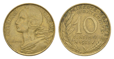 Франция 10 сантимов 1975 тип Morlon KM 929, Le Franc 144.15 алюминиевая бронза 4630-356