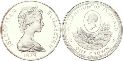 Остров Мэн 1 крона 1979 1000 лет Тинвальду - Шлюпка KM 50a серебро PROOF 1529-1022