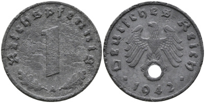 ГЕРМАНИЯ 1 РЕЙХСПФЕННИГ 1942 A KM 97, J.369 цинк 96-726