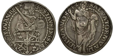 Швеция 1 далер 1544 Густав Ваза, сокращенное написание года 44 Dav. 1736, Ahlstrom 157 b серебро 10-020-38