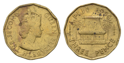 Фиджи 3 пенса 1956 Елизавета II (1952-2022) KM 22 никель латунь 4686-924