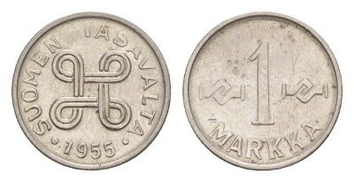 Финляндия 1 марка 1955 KM 36a железо плакированное никелем 4647-432