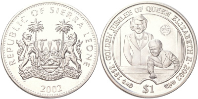 Сьерра-Леоне 1 доллар 2002 50 лет правлению Королевы Елизаветы II - Елизавета II и принц Чарльз в окне KM 282 медно-никель BU 4368-1123