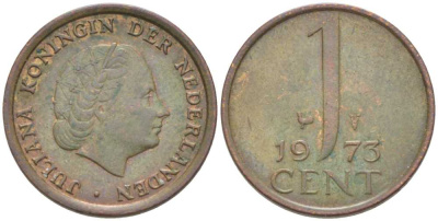 НИДЕРЛАНДЫ 1 ЦЕНТ 1973 ЮЛИАНА (1948-1980) KM 180 бронза 214-1047