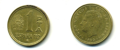 ИСПАНИЯ 1 ПЕСЕТА 1981 ЧЕМПИОНАТ МИРА ПО ФУТБОЛУ ИСПАНИЯ 1982 KM 816 алюминиевая бронза 54-166