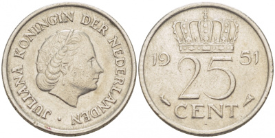 Нидерланды 10 центов 1951 Юлиана (1949-1980) KM 182 никель 3309-636