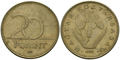 Венгрия 20 форинтов 1995 KM 696 никель латунь 4120-321