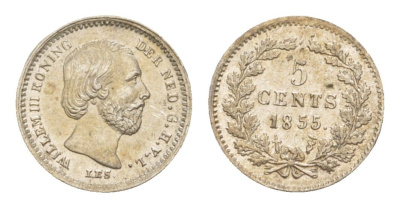Нидерланды 5 центов 1855 Виллем III (1849-1890) KM 91 серебро UNC 5010-445