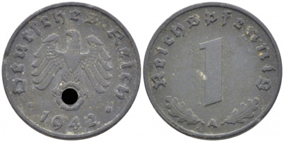 ГЕРМАНИЯ 1 РЕЙХСПФЕННИГ 1942 A KM 97 цинк 112-467