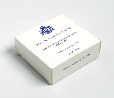 Сан-Марино 10 евро 2008 500 лет Андреа Палладио, в оригинальной коробке, сертификат KM 514 серебро PROOF 4-3-4-37