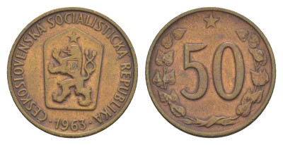 Чехословакия 50 геллеров 1963 социалистическая Республика KM 55.1 бронза 4516-451