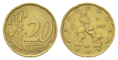 Италия 20 евроцентов 2002 KM 214 нордик 4629-324
