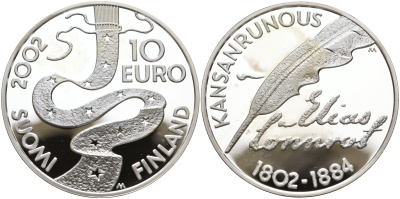 Финляндия 10 евро 2002 Элиас Леннрот, лингвист KM 108 серебро PROOF 11-207-11