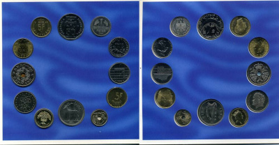 Европа набор из 12 доевровых монет разных стран 1990-1992 в оригинальном буклете UNC 4-5-1-24