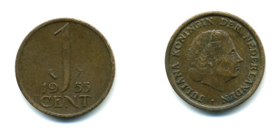 Нидерланды 1 цент 1955 Юлиана (1948-1980) КМ 180 бронза 76-252