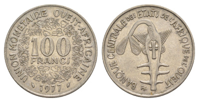 Западная Африка (BCEAO) 100 франков 1977 Центральный банк государств Западной Африки KM 4 никель 4642-326