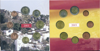 Испания набор из 3 евронаборов по 8 монет 2002-2004 оригинальный официальный набор из трех евронаборов, в картонном буклете    UNC  5-6-1-23