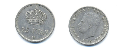 ИСПАНИЯ 25 ПЕСЕТ 1976 KM 808 медно-никель 54-2023