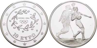 Греция 10 евро 2004 XXVIII летние Олимпийские игры 2004 года в Афинах, гандбол KM 205 серебро PROOF 1074-6-12