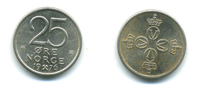 НОРВЕГИЯ 25 ЭРЕ 1976 KM 417 медно-никель 4364-955