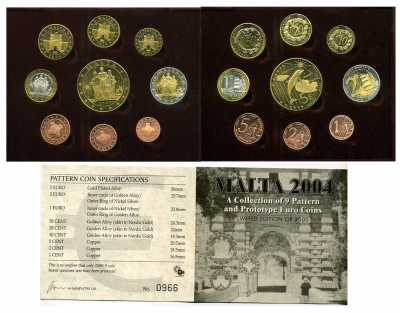 Мальта евронабор из 9 монет (с 5 евро) 2004 пробники, PROBA, в оригинальной коробке, с сертификатом    PROOF  4-3-4-13