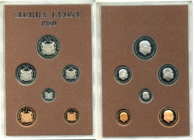 Сьерра-Леоне набор из 6 монет  1980 в оригинальной пластиковой упаковке, с сертификатом, тираж 10000 экземпляров KM PS 6   PROOF 00-00