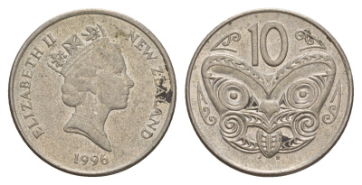 Новая Зеландия 10 центов 1996 KM 61 медно-никель 4182-156