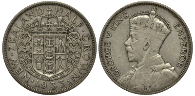 Новая Зеландия 1/2 кроны 1933 Георг V (1910-1936) KM 5 серебро 272-631