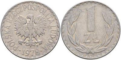Польша 1 злотый 1978 MW KM 49.1 алюминий    4603-916
