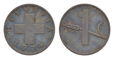 Швейцария 1 раппен 1974 KM 46 бронза 3458-648