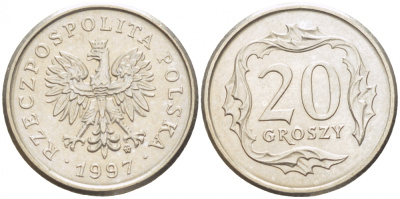 Польша 20 грошей 1997 MW KM 280 медно-никель 112-1251