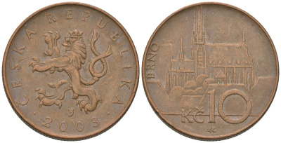 Чехия 10 крон 2003 b’, кафедральный собор в Брно KM 4 сталь плакированная медью 4592-927
