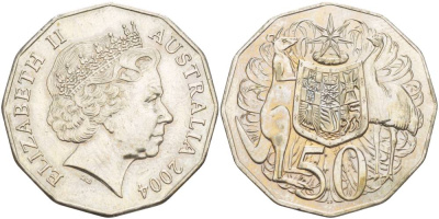 Австралия 50 центов 2004 Елизавета II (1952-2022), герб, кенгуру KM 404 медно-никель 4184-1234