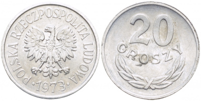 Польша 20 грошей 1973 MW KM А47, Parchimowicz 208m алюминий 112-1244